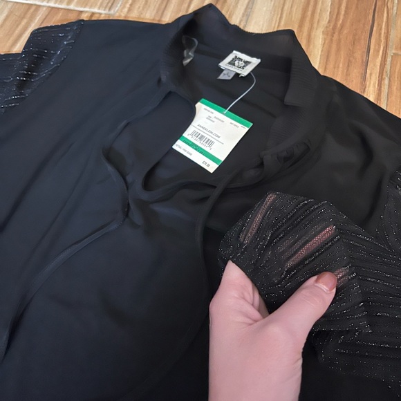 NWT Black Blouse w/ Sheer and Sparky Sleeves - Picture 2 of 4